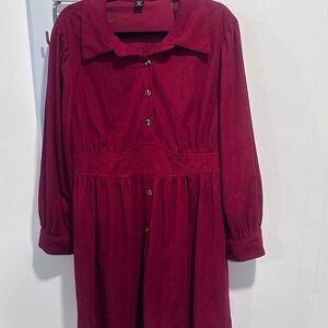 SHEIN Curve Red Midi Fit & Flare Shirt Dress 2X NWOT